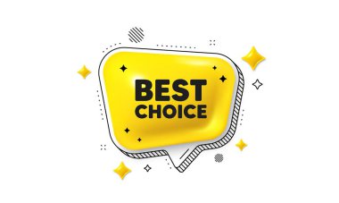 En iyi seçenek. Konuşma balonu 3D simgesi. Özel indirimli tabela. Reklam indirimi sembolü. En iyi seçenek sohbet mesajı. Çizgili konuşma balonu pankartı. Sarı mesaj balonu. Vektör