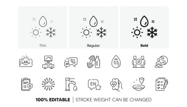 Hava durumu, İş Evi ve Yoga çizgisi simgeleri. Bir paket nötr, ayrımcılık, kardiyo eğitim ikonu. Musluk suyu, Dumbbell, 24 saat hizmet fotoğrafı. İngilizce, plaka, artırılmış gerçeklik. Satır simgeleri. Vektör