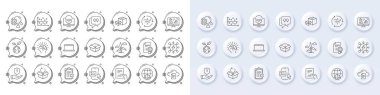 Smile, Protection shield and Power line icons. White pin 3d buttons, chat bubbles icons. Pack of Document, Magistrates court, Open box icon. Vector clipart