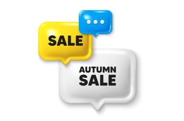 İndirimli konuşma balonu 3D simge sunar. Sonbahar indirimi etiketi. Özel fiyat tabelası. Reklam indirimi sembolü. Sonbahar indirimi teklifi. Konuşma balonu satışı afişi. İndirimli balon. Vektör