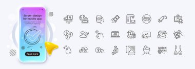 Onaylandı, Su Damlası ve İnternet uygulaması için İnternet istatistik satırı simgeleri. Telefon modelleme gradyan ekranı. Bir paket depresyon tedavisi, Seo adblock, küresel iş ikonları. Vektör