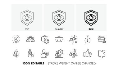 Göz dedektörü, Müzik ve Telefon ödeme hattı simgeleri. İz sürme paketi, ilham, takım çalışması ikonu. İş, kimlik doğrulandı, grup fotoğrafı. Küresel iş, alışveriş sepsiyonu, el gibi. Vektör