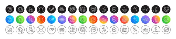 Stock vector Moisturizing cream, Love message and Ph neutral line icons. Round icon gradient buttons. Pack of Confirmed, Musical note, Group icon. Internet, Quote bubble, Loyalty gift pictogram. Vector