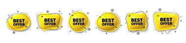En iyi teklif etiketi. Konuşma kabarcığı 3d simgeleri ayarlandı. Özel fiyat indirimi tabelası. Reklam indirimi sembolü. En iyi sohbet mesajı. Virgüllü konuşma balonu pankartları. Mesaj balonları. Vektör