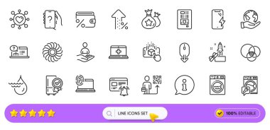 Web uygulaması için Bilgi, Çevrimiçi yardım ve Bilgisayar parmak izi çizgisi simgeleri. Bir paket fan motoru, soru sor, çamaşırhane resimli resim simgeleri. Liderlik, Tasarruf Vergisi, Euler diyagramı tabelaları. Arama barı. Vektör