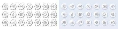 Couple love, Software and Hold box line icons. White pin 3d buttons, chat bubbles icons. Pack of 5g wifi, Dollar exchange, Cloud upload icon. Luggage belt, Seo adblock, Report pictogram. Vector clipart