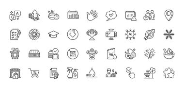 Enflasyon, Reddetme sertifikası ve Hedef Satır simgeleri paketi. Al, Soru ve Cevap, Harita iğne simgeleri. Takvim, kızartma tavası, vitamin b6 web simgesi. Fan motoru, onaylandı, benzin bidonu piktogramı. Vektör