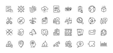 Teftiş, Kes ve Yeni İleti Satırı simgeleri paketi. Al, Soru ve Cevap, Harita iğne simgeleri. Güneş paneli, müzik, Maze dikkat web simgesi. Meditasyon gözü, bulmaca, güneş kremi. Vektör