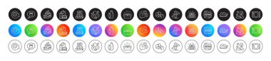 Restaurant food, Online auction and Inspect line icons. Round icon gradient buttons. Pack of Charging station, Update time, Water bottle icon. Shoes, Phosphorus mineral, Lake pictogram. Vector clipart