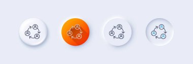 Teamwork line icon. Neumorphic, Orange gradient, 3d pin buttons. Business seminar sign. Job meeting symbol. Line icons. Neumorphic buttons with outline signs. Vector