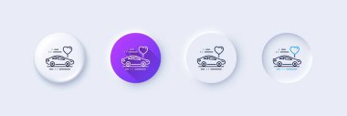 Honeymoon travel line icon. Neumorphic, Purple gradient, 3d pin buttons. Love car trip sign. Valentines day transport symbol. Line icons. Neumorphic buttons with outline signs. Vector clipart