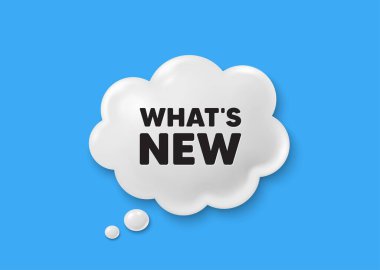 Yeni etiket ne? Komik konuşma kabarcığı 3D simgesi. Özel teklif işareti. Yeni gelenler sembolü. Yeni sohbet teklifiniz nedir? Konuşma balonu komik afişi. İndirimli balon. Vektör