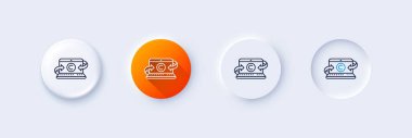 Copywriting notebook line icon. Neumorphic, Orange gradient, 3d pin buttons. Copyright laptop sign. Media content symbol. Line icons. Neumorphic buttons with outline signs. Vector clipart