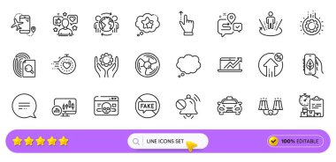 Gelişmiş gerçeklik, Air hayranı ve web uygulaması için zaman çizelgesi simgeleri. Metin mesajı paketi, teslimat raporu, resim simgelerini inceleyin. Ekoloji uygulaması, komik mesaj, şamdan tabelaları. Arama barı. Vektör