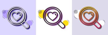 Aşk çizgisi ikonu. Yarı ton noktalı desen. Gradyan simgesi ve tahıl gölgesi. Arama ilişkileri işareti. Sevgililer Günü sembolü. Satır arama aşk simgesi. Çeşitli tasarımlar. Vektör