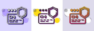 Ödeme koruma hattı simgesi. Yarı ton noktalı desen. Gradyan simgesi ve tahıl gölgesi. Kredi kartı güvenli işareti. Para savunma sembolü. Hat ödeme koruma ikonu. Çeşitli tasarımlar. Vektör