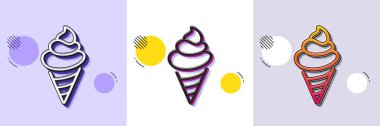 Dondurma çizgisi ikonu. Yarı ton noktalı desen. Gradyan simgesi ve tahıl gölgesi. Vanilyalı dondurma işareti. Donmuş yaz tatlı sembolü. Çizgi dondurma ikonu. Çeşitli tasarımlar. Vektör