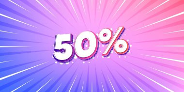 İndirimli güneş ışınları gradyan afişi. Işık patlaması arka planı. % 50 indirim etiketi. İndirimli fiyat tabelası. Özel teklif sembolü. Artan güneş ışınları. Güneş ışığı. Vektör