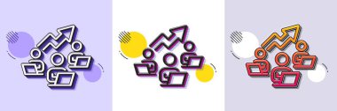 Takım çalışması çizelgesi simgesi. Yarı ton noktalı desen. Gradyan simgesi ve tahıl gölgesi. Uzaktan ofis işareti. Takım çalışanları sembolü. Çizgi takım çalışması şeması simgesi. Çeşitli tasarımlar. Vektör