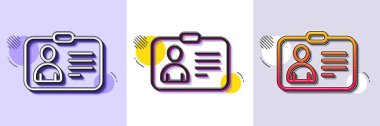 Kimlik kartı simgesi. Yarı ton noktalı desen. Gradyan simgesi ve tahıl gölgesi. Kullanıcı Profili işareti. İnsan silueti sembolü. Plastik kimlik kartı. Satır kimlik kartı simgesi. Çeşitli tasarımlar. Vektör