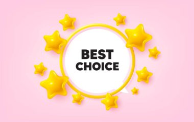 En iyi seçenek çerçeve afişi. Konuşma balonu teklifi. En iyi seçenek. Özel indirimli tabela. Reklam indirimi sembolü. 3D yıldız simli etiket. Altın çerçeveli afiş. Vektör