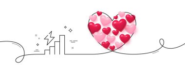 Consumption growth line icon. Continuous line big heart. Electric power up trend sign. Energy chart symbol. 3d hearts in heart shaped loop. Consumption growth single line ribbon. Vector clipart