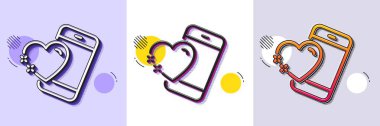Telefon hattı ikonlu kalp. Yarı ton noktalı desen. Gradyan simgesi ve tahıl gölgesi. Duygusal işaretleri severim. Sevgililer Günü sembolü. Çizgi kalp ikonu. Çeşitli tasarımlar. Vektör