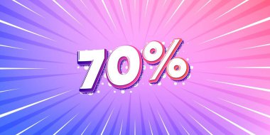 İndirimli güneş ışınları gradyan afişi. Işık patlaması arka planı. % 70 indirimli. İndirimli fiyat tabelası. Özel teklif sembolü. Artan güneş ışınları. Güneş ışığı. Vektör