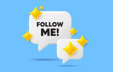 Konuşma baloncuğunu takip et. Sosyal medya konsepti. Beni takip et. Özel teklif işareti. Süper teklif sembolü. 3D Sparkles sohbet balonu. Vektör