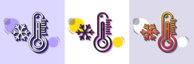 Düşük termometre çizgisi simgesi. Yarı ton noktalı desen. Gradyan simgesi ve tahıl gölgesi. Sıcaklık tanılama işareti. Ateş ölçme sembolü. Hat düşük termometre simgesi. Çeşitli tasarımlar. Vektör
