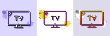 Televizyon hattı simgesi. Yarı ton noktalı desen. Gradyan simgesi ve tahıl gölgesi. Televizyon tabelası. Otel servis sembolü. Çizgi televizyon ikonu. Çeşitli tasarımlar. Vektör