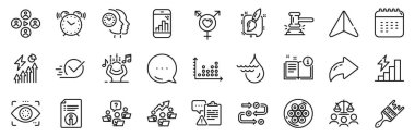 Kılavuz, Zaman Yönetimi ve Graph telefon hattı simgeleri. Paylaş, Mesaj, Kağıt uçak simgeleri. Kablo bölümü, göz algılama, Yargıç Çekiç Ağı simgesi. Fırça, pano, cinsiyet piktogramı. Vektör