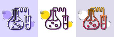Kimya laboratuarı ikonu. Yarı ton noktalı desen. Gradyan simgesi ve tahıl gölgesi. Laboratuvar matarası işareti. Analiz sembolü. Çizgi kimya laboratuarı ikonu. Çeşitli tasarımlar. Vektör