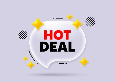 Sohbet baloncuğu. Sosyal medya konsepti. Ateşli anlaşma etiketi. Özel fiyat tabelası. Reklam indirimleri sembolü. 3D Sparkles sohbet balonu. Vektör