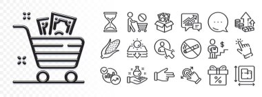 Zaman Kum Saati, Mısır ve Muhasebe Hattı web uygulaması için simgeler. Işık efektinin parıltısı. İleti simgesi. Enflasyon paketi, indirim teklifi, resim ikonlarına tıklayın. Vektör