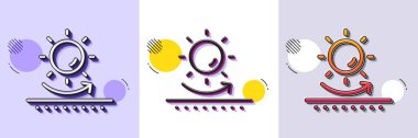 Güneş koruma hattı simgesi. Yarı ton noktalı desen. Gradyan simgesi ve tahıl gölgesi. UV koruma işareti. Güneş kremi etkisi sembolü. Çizgi güneş koruma ikonu. Çeşitli tasarımlar. Vektör