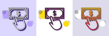 Ödeme tıklama satırı simgesi. Yarı ton noktalı desen. Gradyan simgesi ve tahıl gölgesi. Dolar döviz tabelası. Finans sembolü. Satır ödeme tıklama simgesi. Çeşitli tasarımlar. Vektör