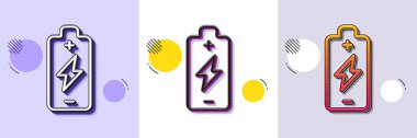 Batarya şarj çizgisi simgesi. Yarı ton noktalı desen. Gradyan simgesi ve tahıl gölgesi. Elektrik enerjisi işareti. Şimşek sembolü. Hat bataryası şarj ikonu. Çeşitli tasarımlar. Vektör