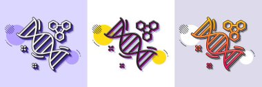 Kimya DNA çizgisi simgesi. Yarı ton noktalı desen. Gradyan simgesi ve tahıl gölgesi. Laboratuvar analiz işareti. Kimyasal formül sembolü. Kimya çizgisi DNA ikonu. Çeşitli tasarımlar. Vektör
