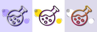 Kimya laboratuarı ikonu. Yarı ton noktalı desen. Gradyan simgesi ve tahıl gölgesi. Laboratuvar matarası işareti. Analiz sembolü. Çizgi kimya laboratuarı ikonu. Çeşitli tasarımlar. Vektör