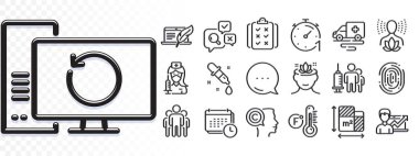 Aşılama, ambulans nakli ve kimya pipet hattı simgeleri web uygulaması için. Işık efektinin parıltısı. İleti simgesi. Bir paket telif hakkı dizüstü bilgisayar, zamanlayıcı, kat planı resim simgeleri. Vektör