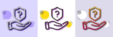 Koruma kalkanı ikonu. Yarı ton noktalı desen. Gradyan simgesi ve tahıl gölgesi. El işaretine yardım ediyorum. Soru işareti sembolü. Hat koruma kalkanı simgesi. Çeşitli tasarımlar. Vektör