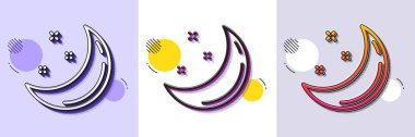 Ay ve yıldız çizgisi simgesi. Yarı ton noktalı desen. Gradyan simgesi ve tahıl gölgesi. Gece işareti. Uyku sembolü. Çizgi Ay Yıldızı simgesi. Çeşitli tasarımlar. Vektör