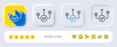 Doğru yol çizgisi simgesi. Neumorfik, düz gölge, üç boyutlu düğmeler. Onaylanmış yol işareti. Doğru karar sembolü. Doğru yol simgesi. Sosyal medya simgeleri. Vektör