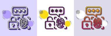 Biyometrik güvenlik çizgisi simgesi. Yarı ton noktalı desen. Gradyan simgesi ve tahıl gölgesi. Parmak izi taraması işareti. Mahremiyet veri sembolü. Çizgi biyometrik güvenlik simgesi. Çeşitli tasarımlar. Vektör