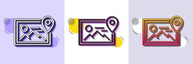 Fotoğraf konum çizgisi simgesi. Yarı ton noktalı desen. Gradyan simgesi ve tahıl gölgesi. Resim küçük resim işareti. Resim tutucu sembolü. Satır fotoğraf konumu simgesi. Çeşitli tasarımlar. Vektör