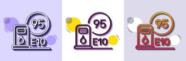 Benzin istasyonu ikonu. Yarı ton noktalı desen. Gradyan simgesi ve tahıl gölgesi. İstasyon tabelası. E10 petrol yakıt sembolü. Hat benzini ikonu. Çeşitli tasarımlar. Vektör