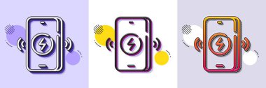 Kablosuz şarj hattı simgesi. Yarı ton noktalı desen. Gradyan simgesi ve tahıl gölgesi. Telefon sinyalini şarj et. Mobil aksesuar sembolü. Kablosuz şarj simgesi. Çeşitli tasarımlar. Vektör