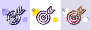 Hedef çizgi simgesi. Yarı ton noktalı desen. Gradyan simgesi ve tahıl gölgesi. Pazarlama hedefleme stratejisi sembolü. Ok işaretleriyle nişan al. Satır hedef simgesi. Çeşitli tasarımlar. Vektör