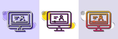 Çevrimiçi Video Eğitim hattı simgesi. Yarı ton noktalı desen. Gradyan simgesi ve tahıl gölgesi. Çevrimiçi ders tabelalı bilgisayar. Web oyuncusunun sembolü. Çevrimiçi görüntü simgesi. Çeşitli tasarımlar. Vektör